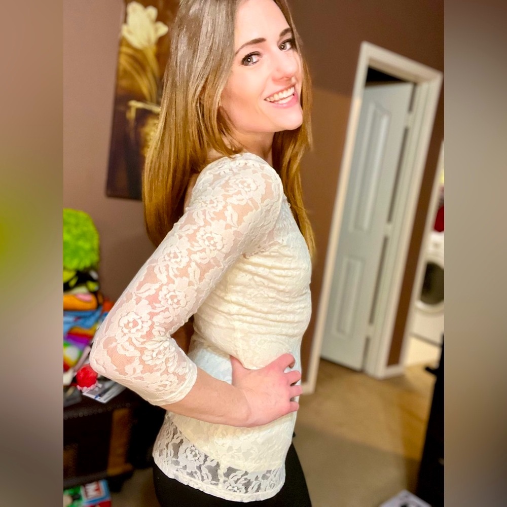 Guess Cream Lace Fitted Blouse Low Back